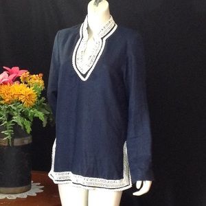 Virginia Taylor  Navy With Cream Detail Blouse